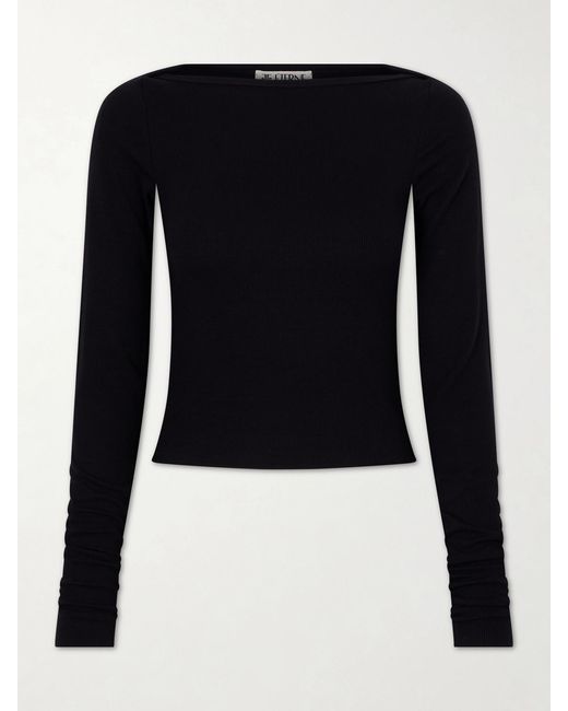 ÉTERNE Black Cropped Ribbed Stretch-Jersey Top