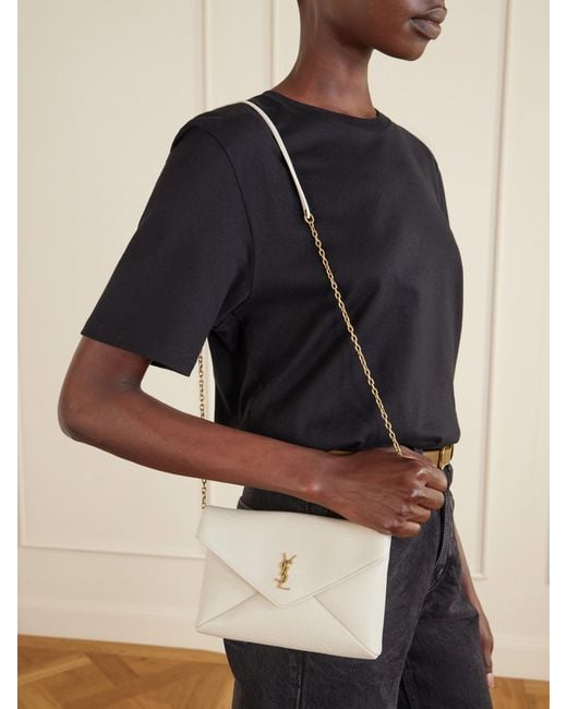 Saint Laurent Natural Cassandre Textured-Leather Shoulder Bag