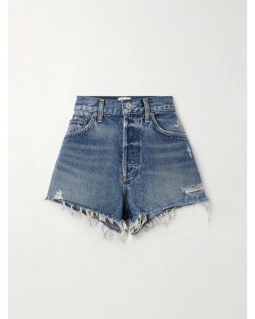 Agolde Blue Parker Vintage Cutoff Organic Denim Shorts