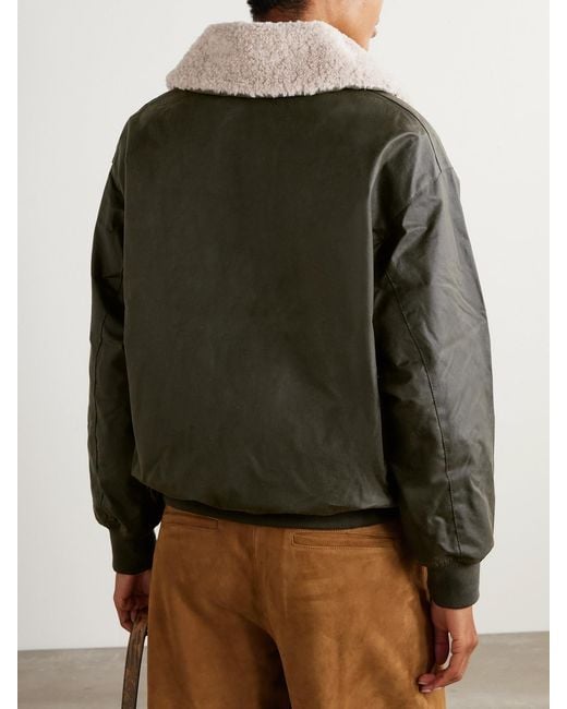 Barbour Green Maxine Faux Shearling-Trimmed Waxed-Cotton Jacket