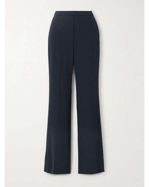 Theory Blue Plissé-Crepe Straight-Leg Pants