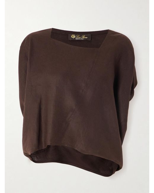 Loro Piana Brown Gaia Asymmetric Linen Blouse