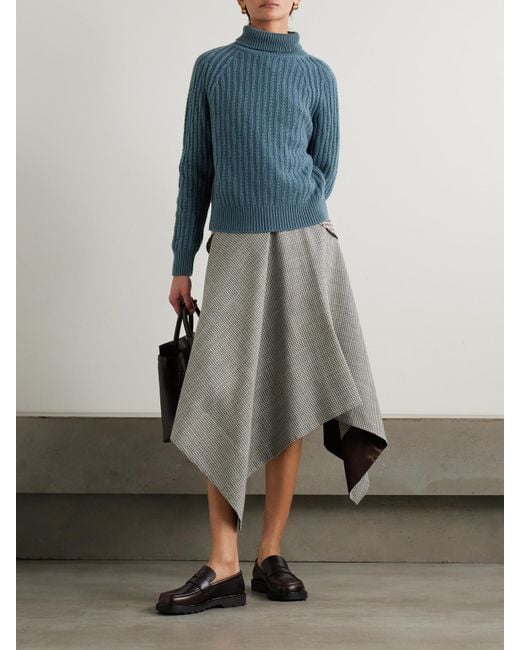 James Purdey & Sons Blue Annabel Cable-Knit Cashmere Turtleneck Sweater