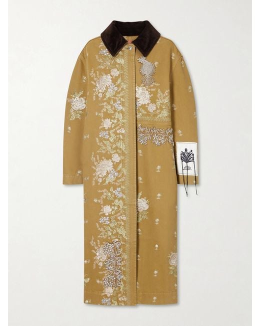 Erdem Metallic Embellished Corduroy-Trimmed Embroidered Denim Coat