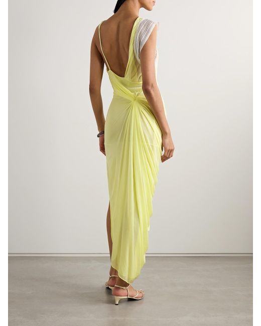 Christopher Esber Yellow Galathea Robe Aus Mesh Mit Raffungen Und Spitzenbesätzen
