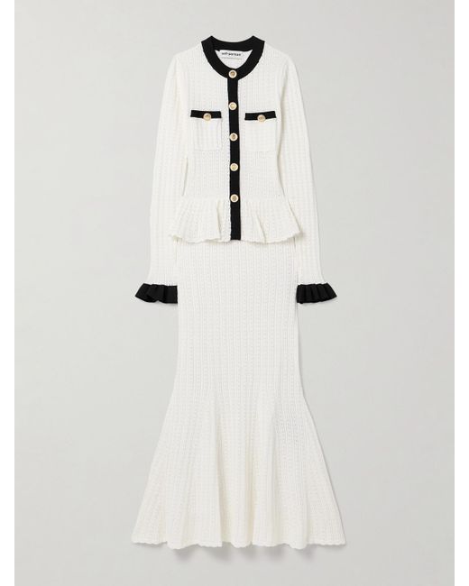 Self-Portrait Natural Pointelle-Knit Peplum Midi Dress
