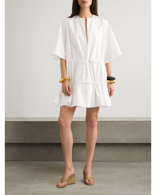 Alaïa White Gathered Cotton-Poplin Mini Dress