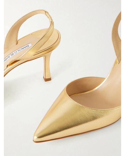 Manolo Blahnik Natural Carolyne 50 Metallic Leather Slingback Pumps