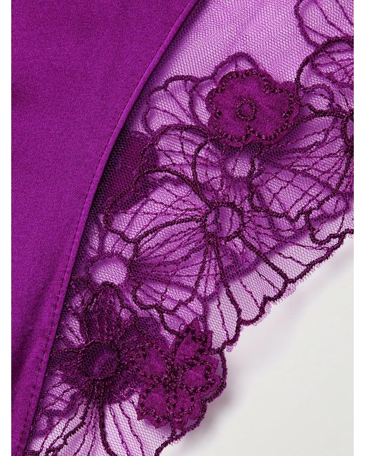 Kiki de Montparnasse Purple Silk-Blend Satin And Appliquéd Embroidered Tulle Suspender Belt