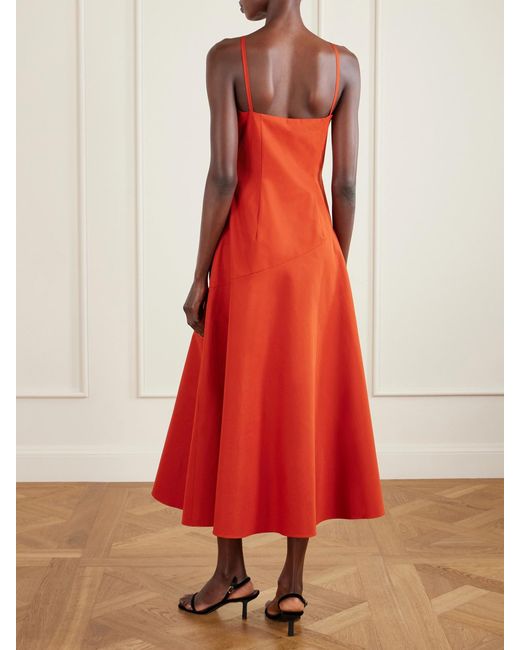 strapless open back dress Anna Linen Tiered Midi Dress-Poppy Red