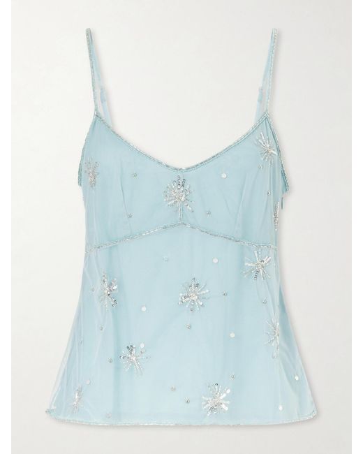 Staud Blue Azzurra Embellished Tulle Top