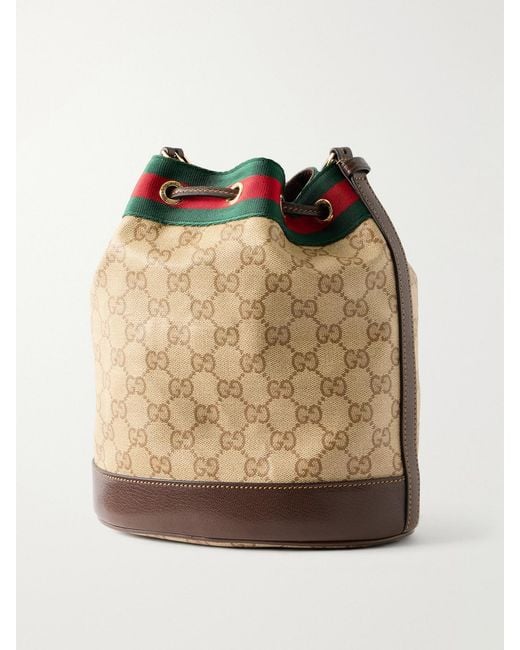 Gucci Natural Bucket Small Leather-Trimmed Printed Coated-Canvas Shoulder Bag