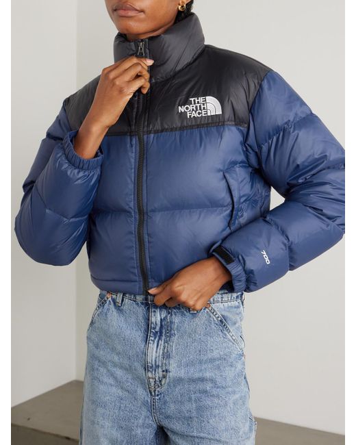 The North Face Blue Nuptse Verkürzte Daunenjacke Aus Gestepptem Shell