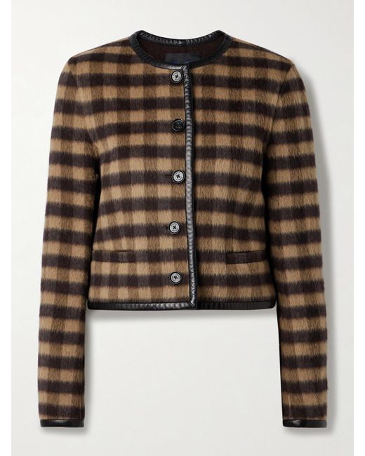 Proenza Schouler Black Helene Jacke Aus Gebürstetem Webstoff Mit Karomuster Und Lederbesätzen