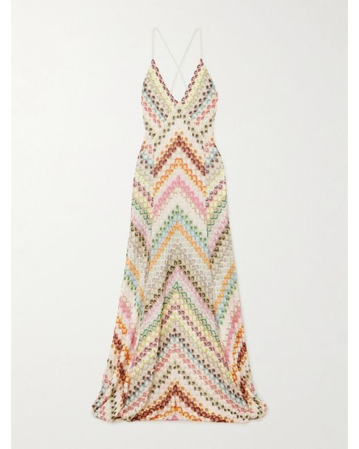 Missoni Natural Open-Back Cord-Trimmed Crochet-Knit Maxi Dress