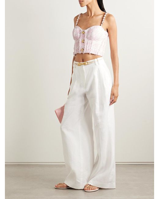 Haut Façon Corset En Tweed De Coton Mélangé À Ornements Balmain en coloris Pink