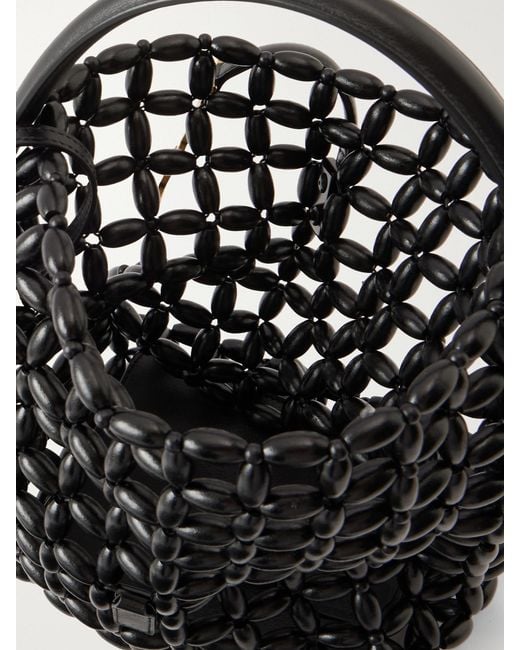 Saint Laurent Black Le 37 Mini Logo-Embellished Leather-Trimmed Beaded Wood Shoulder Bag