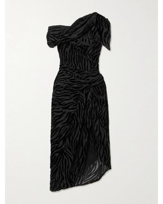 Isabel Marant Black Cyane Asymmetric Gathered Devoré-Velvet Dress