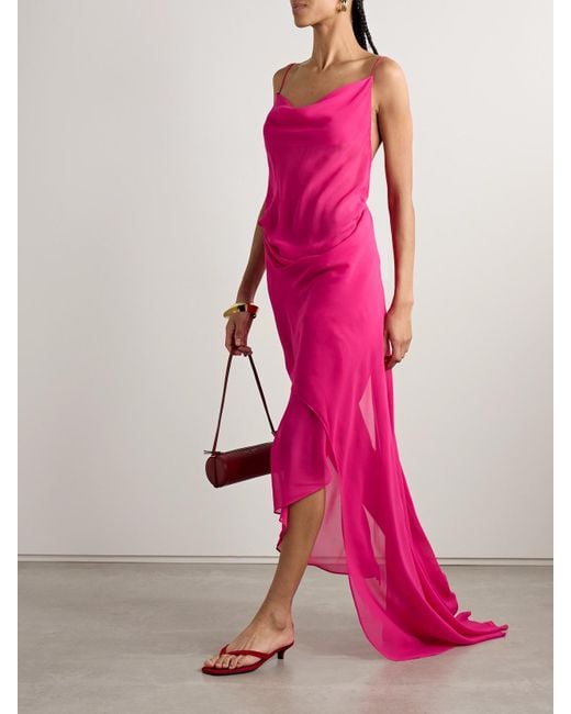 Christopher Esber Pink Draped Silk-Georgette Gown