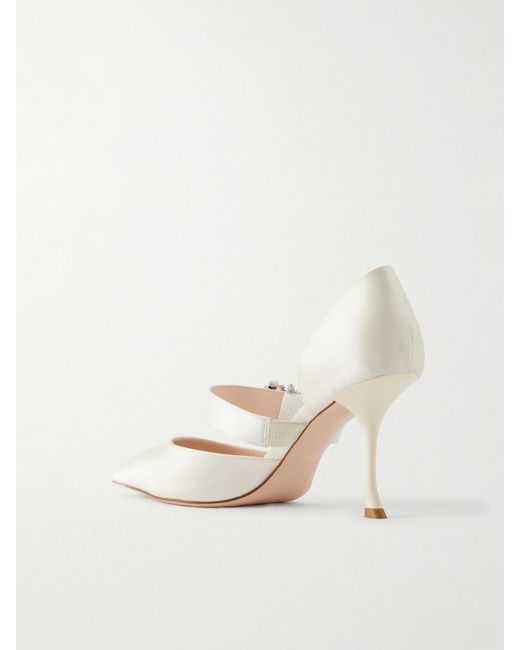 Roger Vivier White Mini Bouquet 85 Crystal-Embellished Satin Pumps