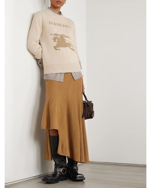 Burberry Natural Pullover Aus Einer Kaschmir-Wollmischung Mit Intarsienmotiv