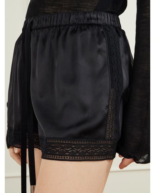 Ann Demeulemeester Black Anda Lace-Trimmed Silk-Satin Shorts