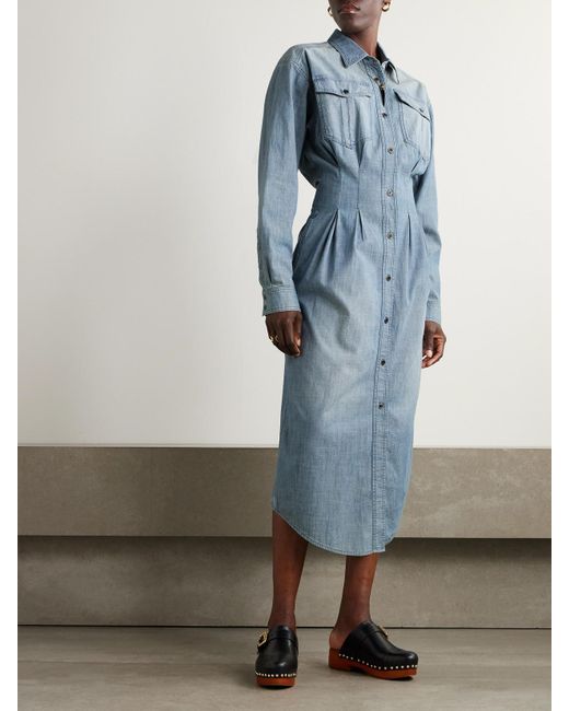 Isabel Marant Blue Nolwen Midi-Hemdblusenkleid Aus Baumwoll-Chambray