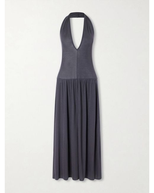 St. Agni Blue Tencel Lyocell Halterneck Midi Dress