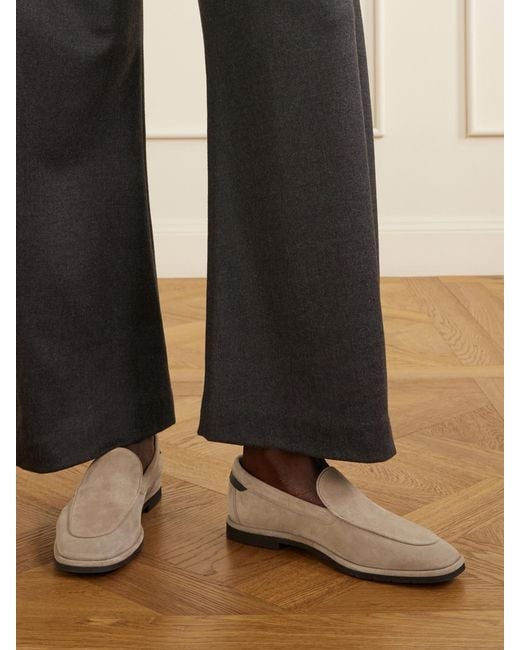 Brunello Cucinelli Natural Embellished Suede Loafers