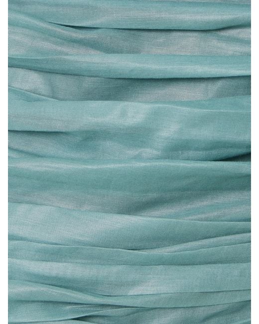 Abadia Blue Lulu One-Shoulder Gathered Voile Mini Dress