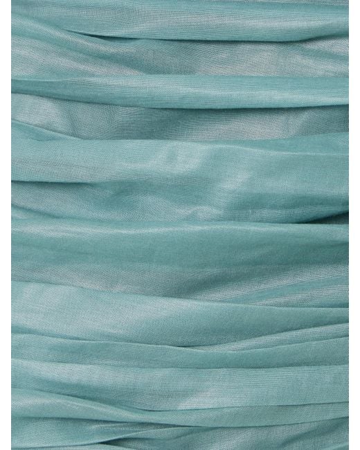 Abadia Blue Lulu One-Shoulder Gathered Voile Mini Dress