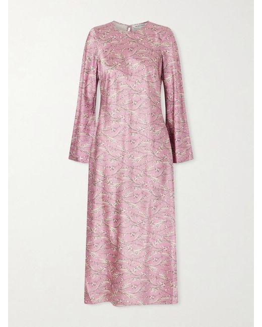 Veronica Beard Pink Gemma Floral-Print Silk-Blend Satin Maxi Dress