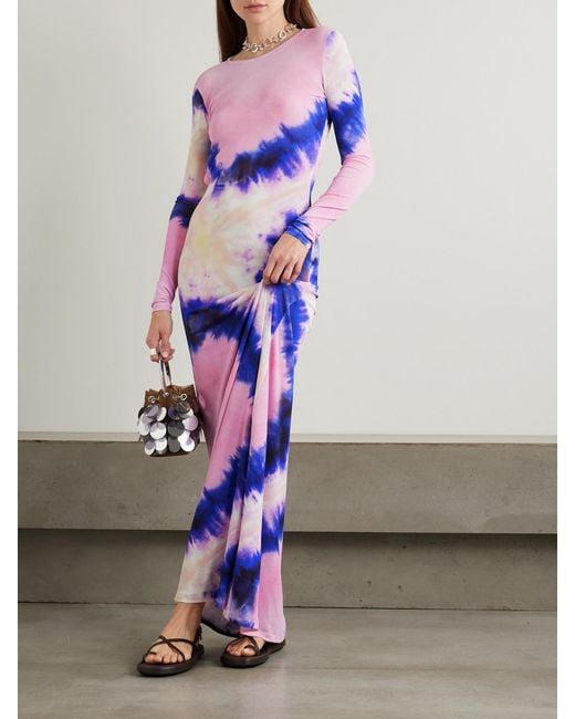 Rabanne Purple Open-Back Tie-Dyed Stretch-Crepe Maxi Dress
