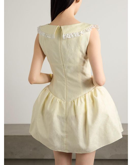ShuShu/Tong Yellow Ruffled Lace-Trimmed Cady-Jacquard Mini Dress
