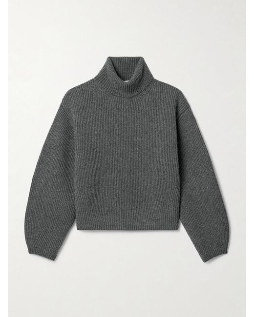 Totême  Gray Ribbed Wool-Blend Turtleneck Sweater
