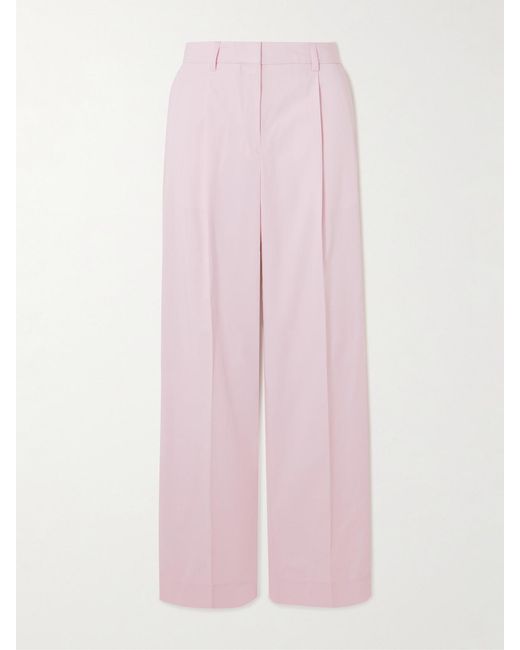 Totême Pink Pleated Cotton Wide-Leg Pants