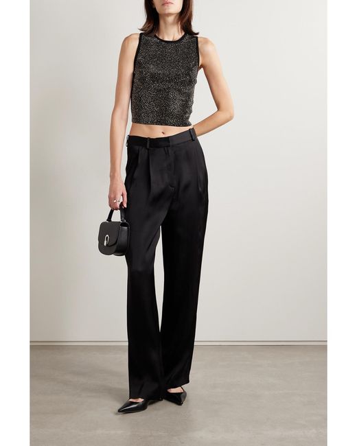 Alice + Olivia Black Darina Cropped Crystal-Embellished Stretch-Knit Top