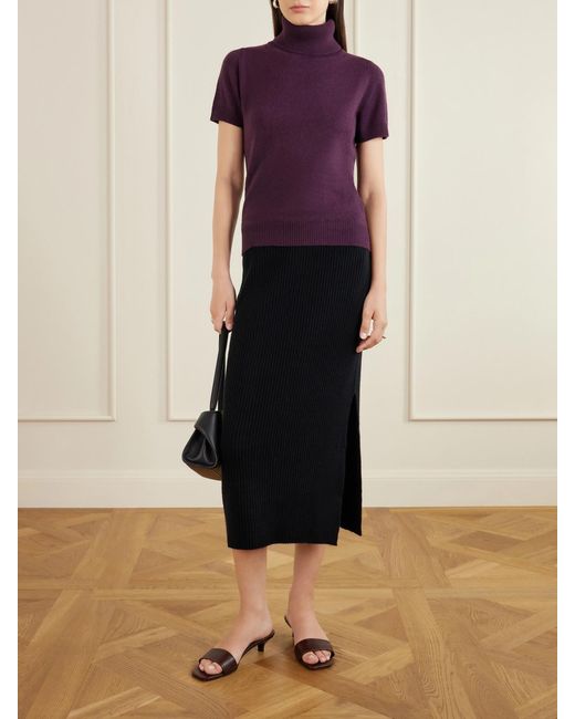 Allude Purple Cashmere Turtleneck Sweater