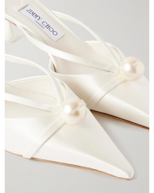 Jimmy Choo Natural Sana 50 Mules Aus Satin Mit Kunstperle