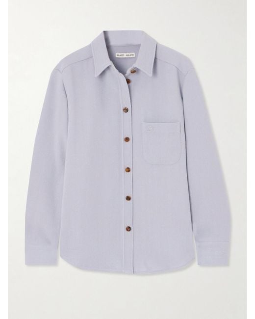 Blazé Milano Blue Anabas Embroidered Wool-Crepe Shirt