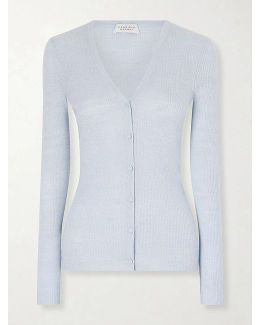 Gabriela Hearst Blue Aiste Ribbed Cashmere, Silk And Hemp-Blend Cardigan