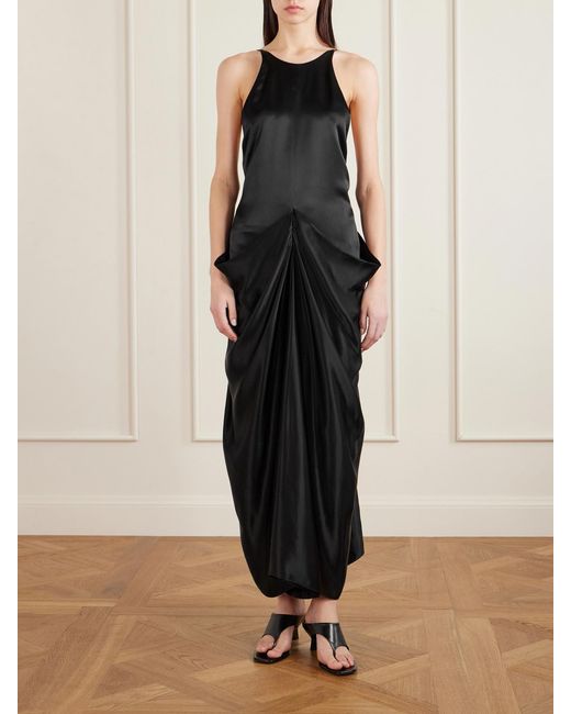 Khaite Black Kent Draped Satin Maxi Dress