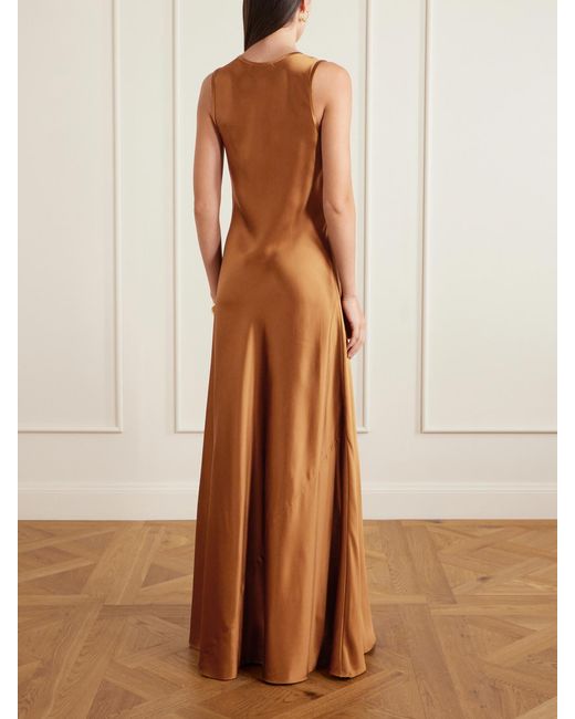 Heirlome Margot Silk-Satin Maxi Dress in Brown | Lyst UK