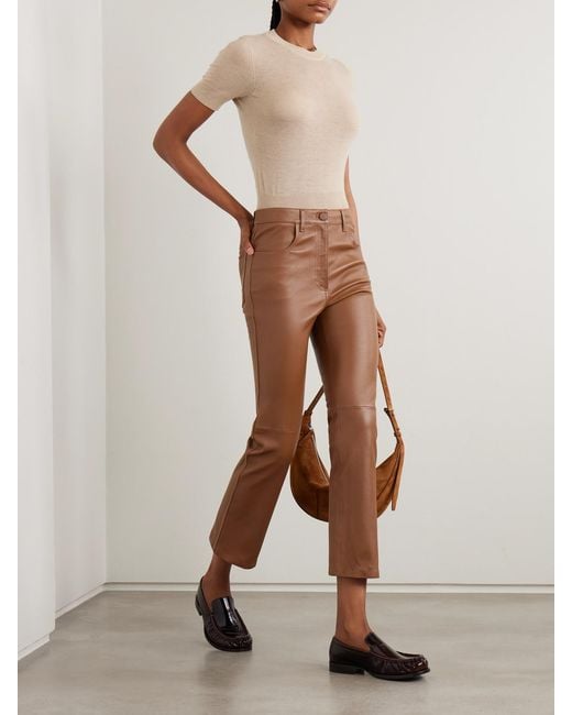Joseph Brown Duke Cropped Leather Flared Pants
