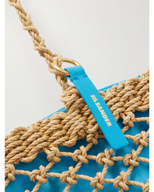 Jil Sander Blue Tangle Net Satin And Cotton Cord Shoulder Bag