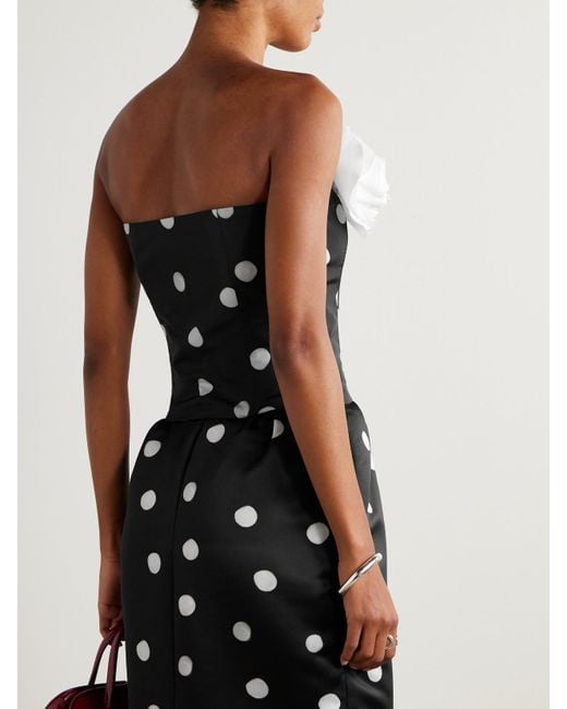 BERNADETTE Black Lena Cropped Appliquéd Polka-Dot Taffeta Bustier Top