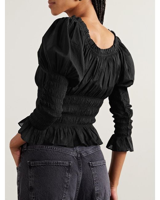 Doen Black Baptisia Shirred Organic Cotton-Voile Top
