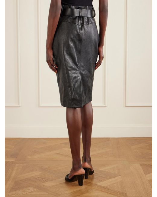 Saint Laurent Black Belted Textured-Leather Skirt