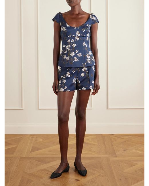 Emilia Wickstead Blue Manolo Blahnik Aubriela Taffeta-Faille Top
