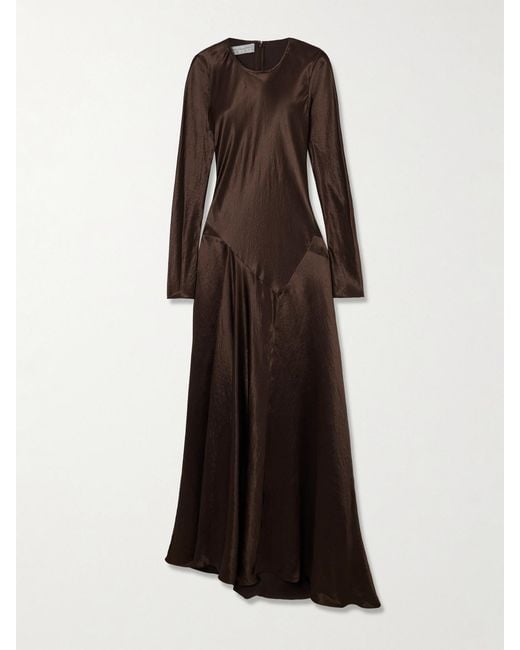 Abadia Brown Yara Paneled Hammered-Satin Maxi Dress